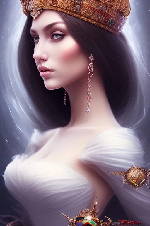 portrait lady wedding with big bobs no top long hairs black quartz shield in fire