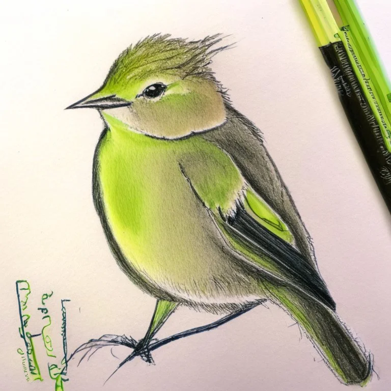 Portrait of a chiffchaff with art markers