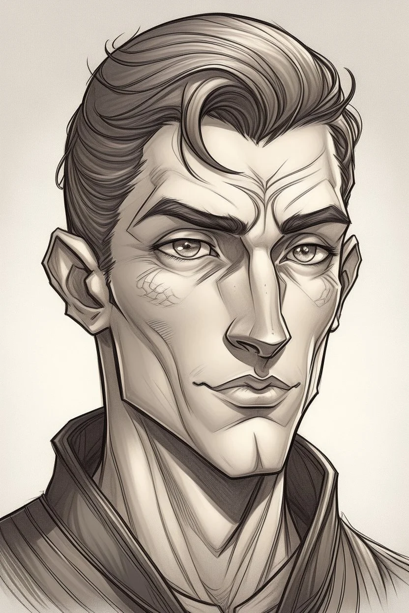 Portrait of male half-elf with short hair, Frank Cho style