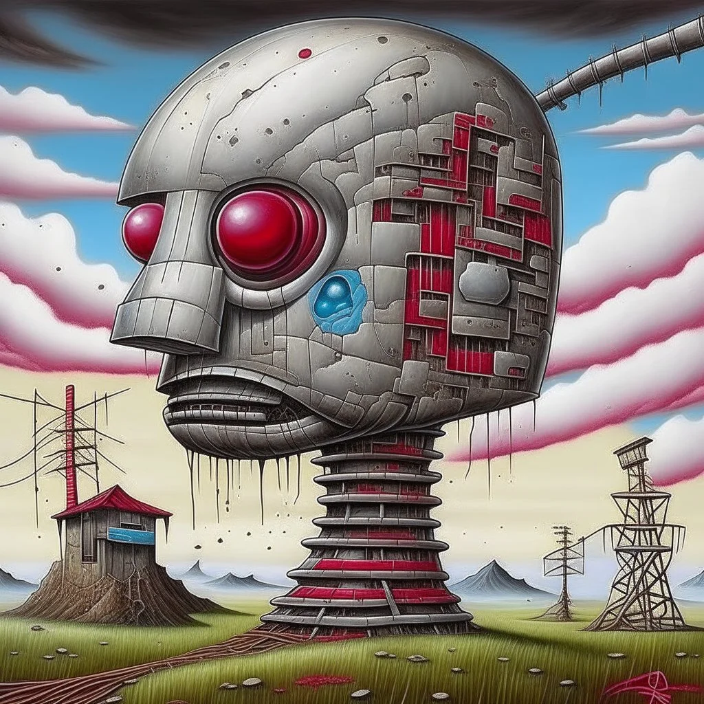 Quirky Unbalanced Reality, Phlegm, Globepainter, robotic philosophers, abstract surrealism, acrylics