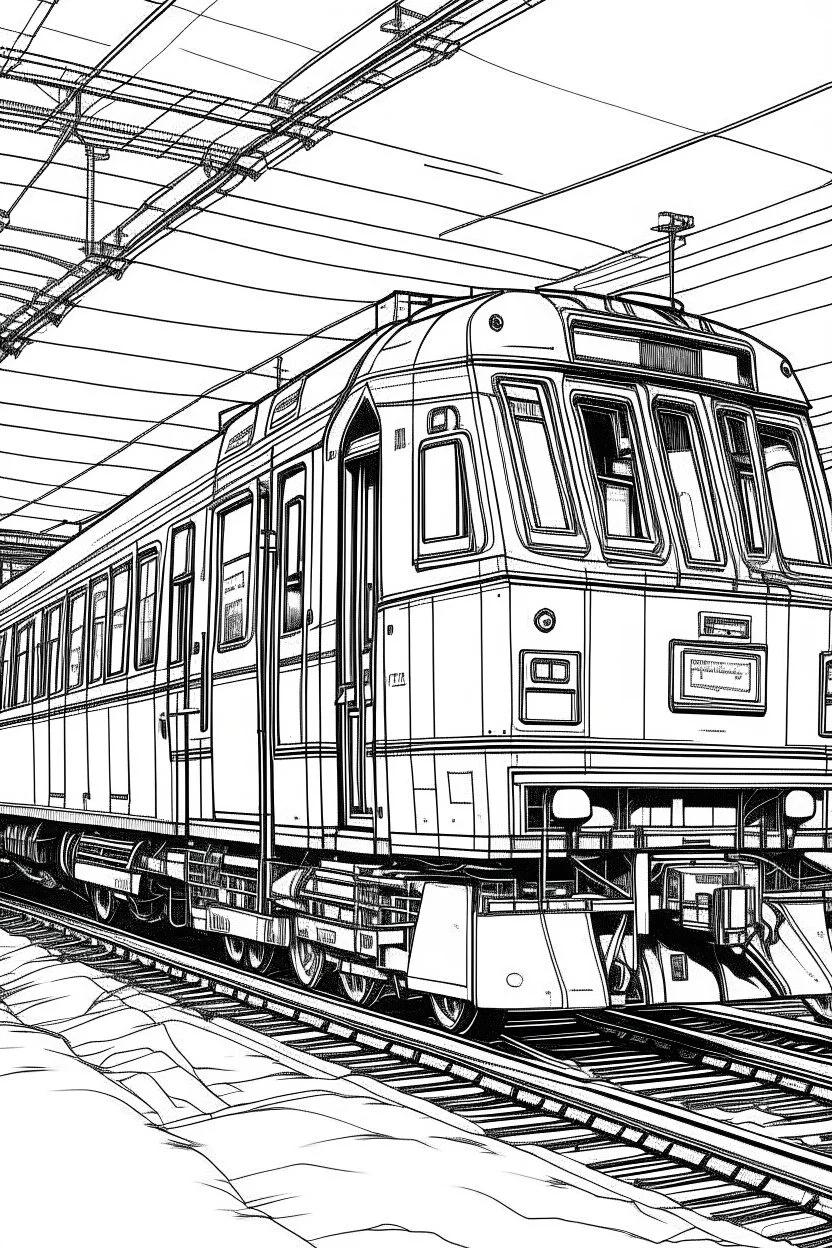 Outline art, no shading, train, cartoon style, black and white, low detail, --ar 9:11