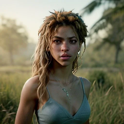 Shakira, artist, Realistic image, waist up portrait. perfect eyes, glow, circle iris. concept art, smooth, unreal engine 5, god lights, ray tracing, RTX, lumen lighting, ultra detail, volumetric lighting, 3d, finely drawn, high definition, 4k.