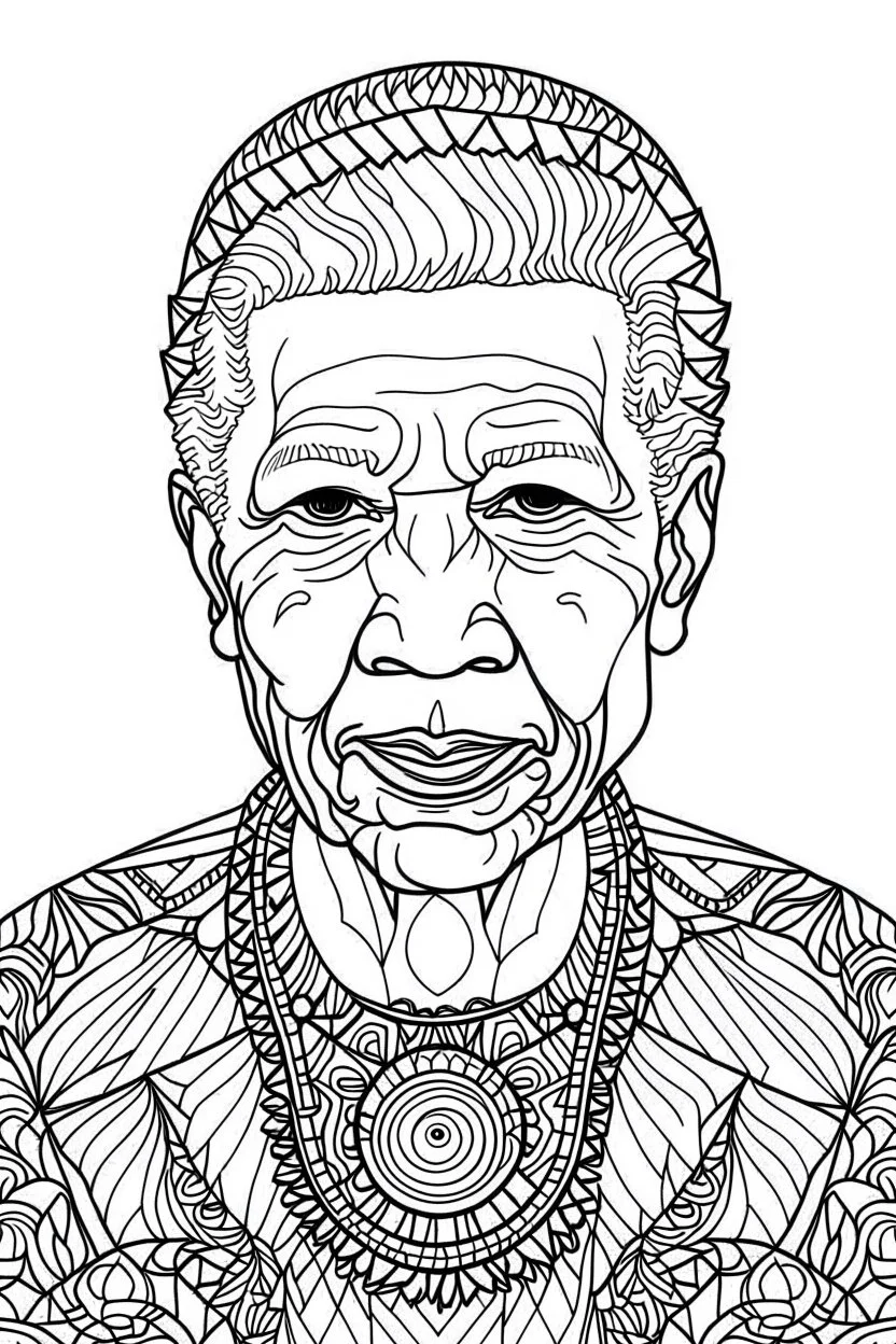 Nelson Mandela, b&w line art style fashion, preppy style, simple line art, one line, line art, line drawing style, white background, full body, picture, coloring book style on white background, well composed, clean coloring book page, No dither, no gradient, strong outline, No fill, No solids, vector illustration, –ar 9:11 –v 5