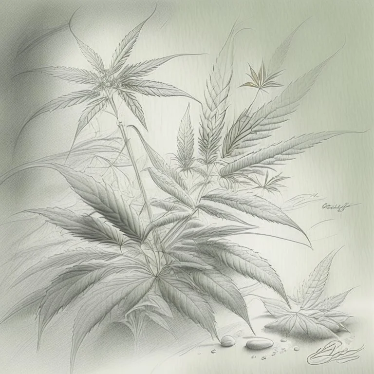 Design an image that potrays pleasure and relaxation derived from indulging in hash and weed, using elements like soft textures, hazy, and gentle curves to evoke a sense of tranquility and bliss. pencil sketch without rendering, shading and filling