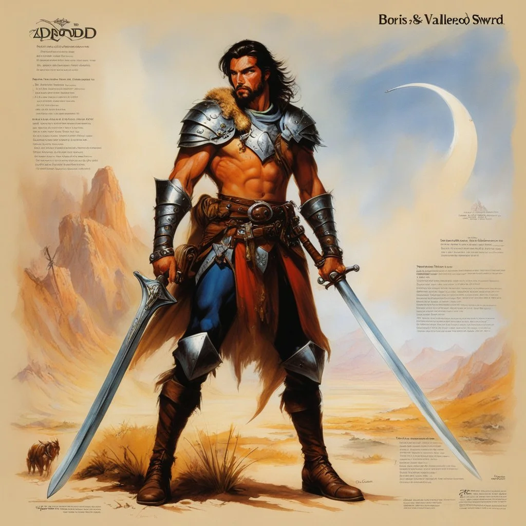 ConceptSheet [by Boris Vallejo]: ranger and his broad sword with AD&D statistics