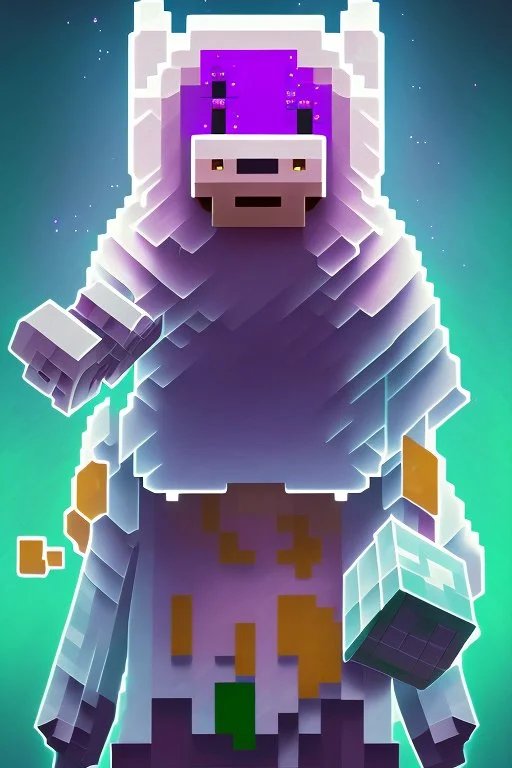 a portrait of a purple Minecraft guy, 2d, large pixel style