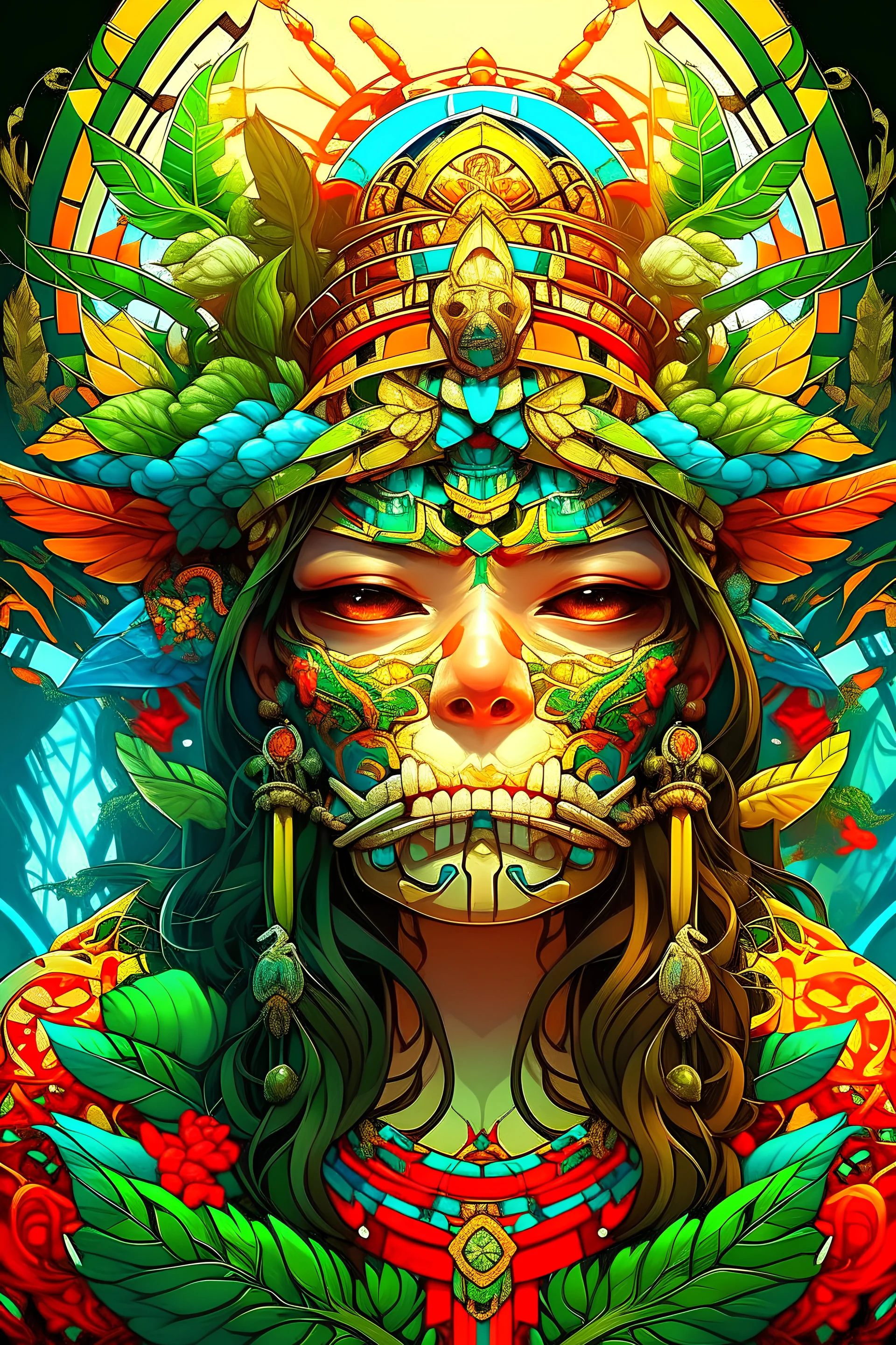 breathtaking Female Portrait by Miho Hirano, ilya kuvshinov, alphonse mucha, realistic, detailed, blue, green tonalities, beautiful collage technique including flora, branches, birds, butterflies, ornate background, beautiful Fantasy detailed trending on artstation, oil painting,Dramatic lighting, ethereal , high quality print, fine art with subtle redshift rendering a masterpiece of graffiti art style artstation subliminal