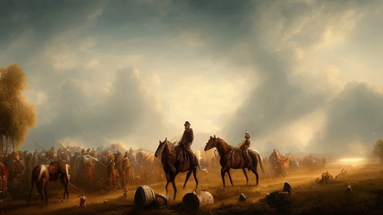 large encampment of men and horses on the plain