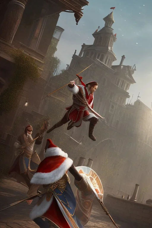 Santa Cruz :assassin Creed clothes, high details, cool 1800 city background,