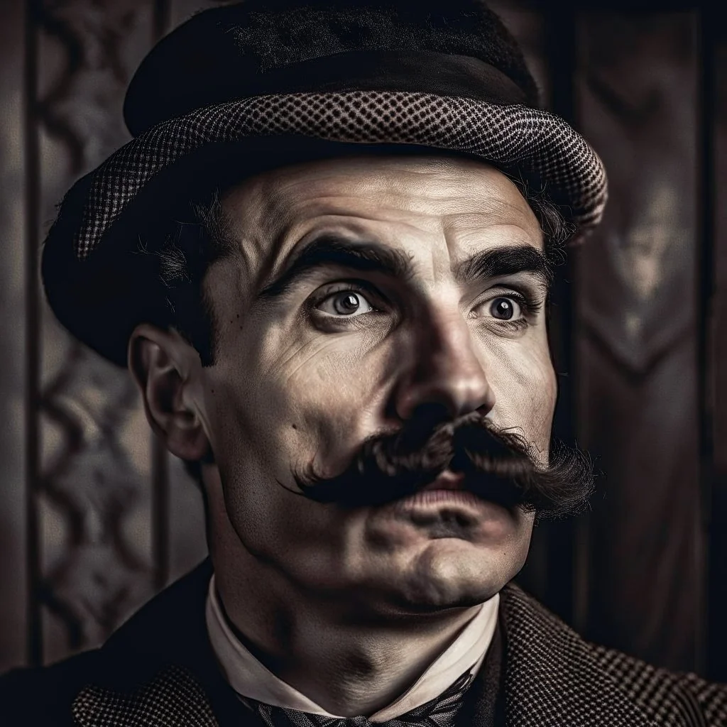 a portrait of a man with charlie chaplin moustache