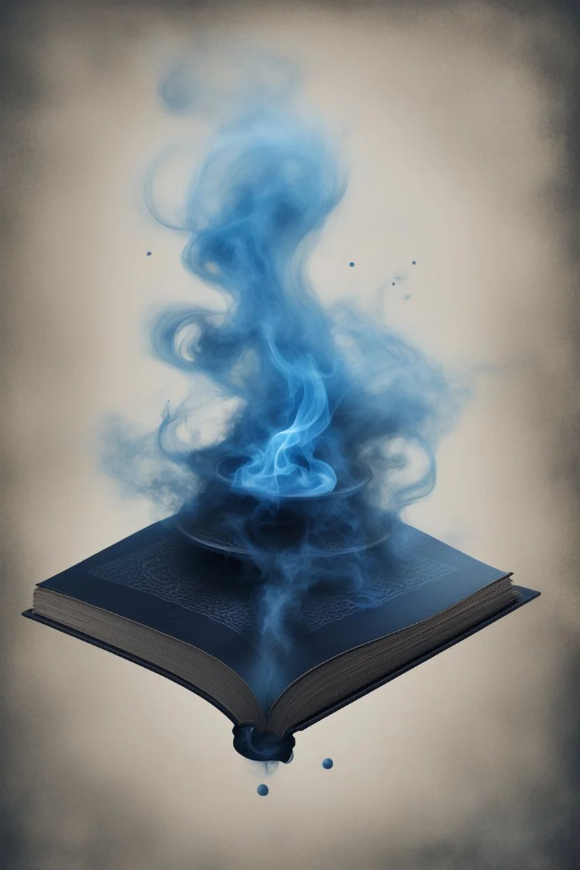 blue smoke in a shape of grimoire magic ghost tome book floating