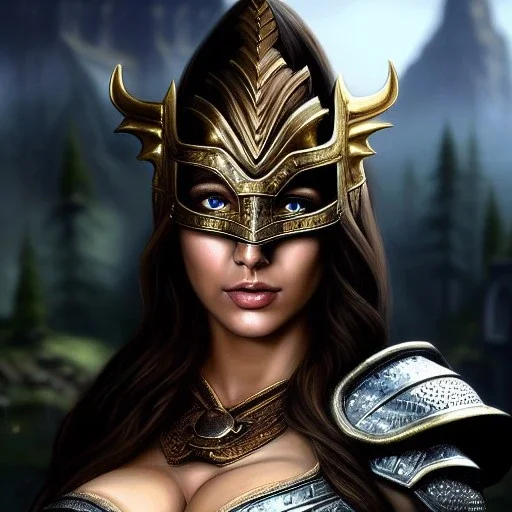 ultra detailed fullbody Portrait in oil on canvas of a beautiful busty woman with Skyrim Dragon priest mask and armor,extremely detailed digital painting, extremely detailed face,crystal clear Big eyes, mystical colors ,perfectly centered image, perfect composition,rim light, beautiful lighting, 8k, stunning scene,extremely sharp detail, finely tuned detail, ultra high definition raytracing, in the style of robert e howard and pablo oliveira and Ken Kelley and Ohrai Noriyoshi and Simon Bisley