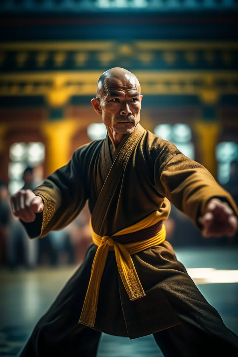 the holy posture of the kung fu master in temple,shot on Hasselblad h6d-400c, zeiss prime lens, bokeh like f/0.8, tilt-shift lens 8k, high detail, smooth render, down-light, unreal engine, prize winning