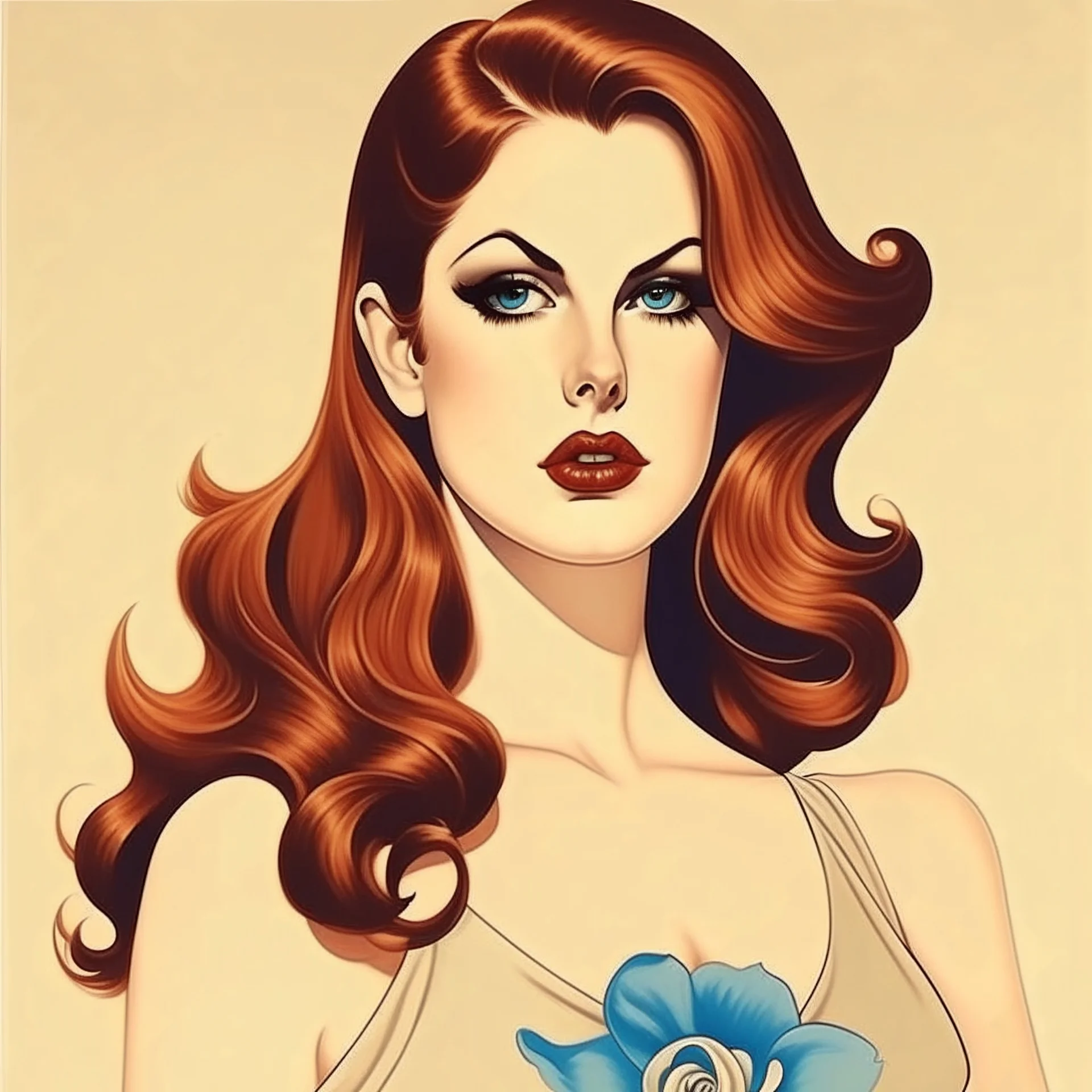 Lana del rey as a pin up in the style of Alberto Vargas