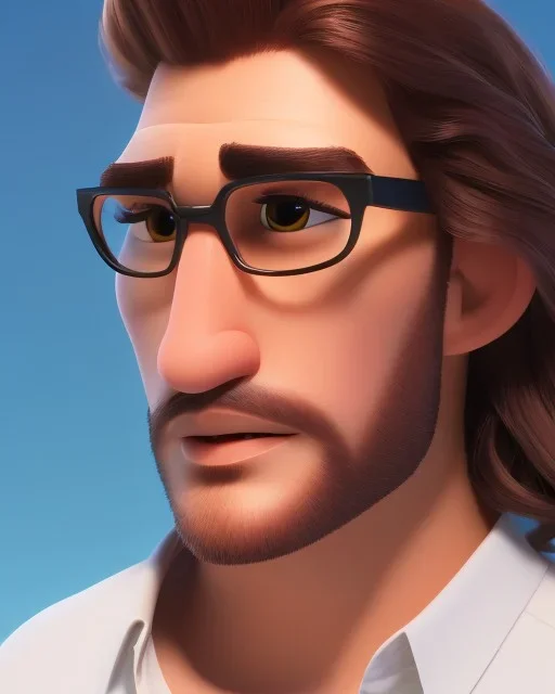 man in round glasses, wavy hair, slim, tie, two tone colours, detailed, realistic, handsome, square jaw, big brows, bird on the shoulder, spotlight