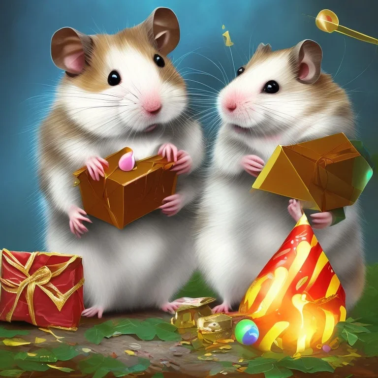 hamster and present with a card happy birthday written on it