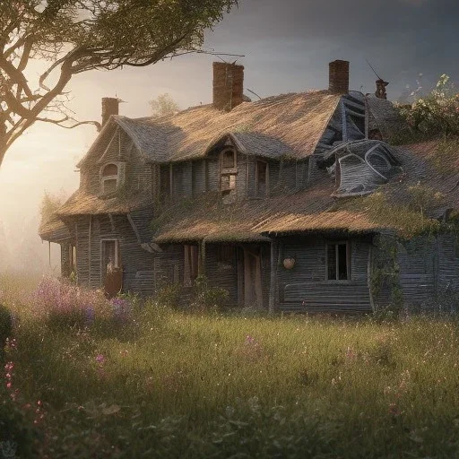 a old house in the fields, Realistic, Hyper-detailed, Insane details, Full Portrait, American Plain, Intricate details, Beautifully color graded, Unreal Engine, DOF, Super-Resolution, Megapixel, Cinematic Lighting, Anti-Aliasing, FXAA, TXAA, RTX, SSAO, Post-Production, CGI, VFX, SFX, Insanely detailed and intricate, Hyper maximalist, Hyper-realistic, Super detailed, Photography, Hyper-realistic, Volumetric, Photorealistic, ultra photoreal, ultra-detailed, intricate details, 8K, Super detailed