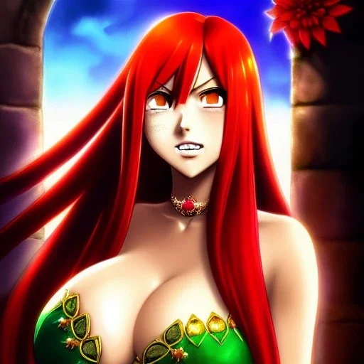 ultra detailed fullbody portrait of busty beautiful Erza Scarlet, extremely detailed digital painting, intrincate, extremely detailed smiling face,crystal clear Big Green eyes, in the style of Ohrai Noriyoshi and robert e howard and pablo oliveira and Ken Kelley and Keith Parkinson,mystical colors,perfectly centered image, perfect composition, rim light, beautiful lighting,8k, stunning scene, raytracing