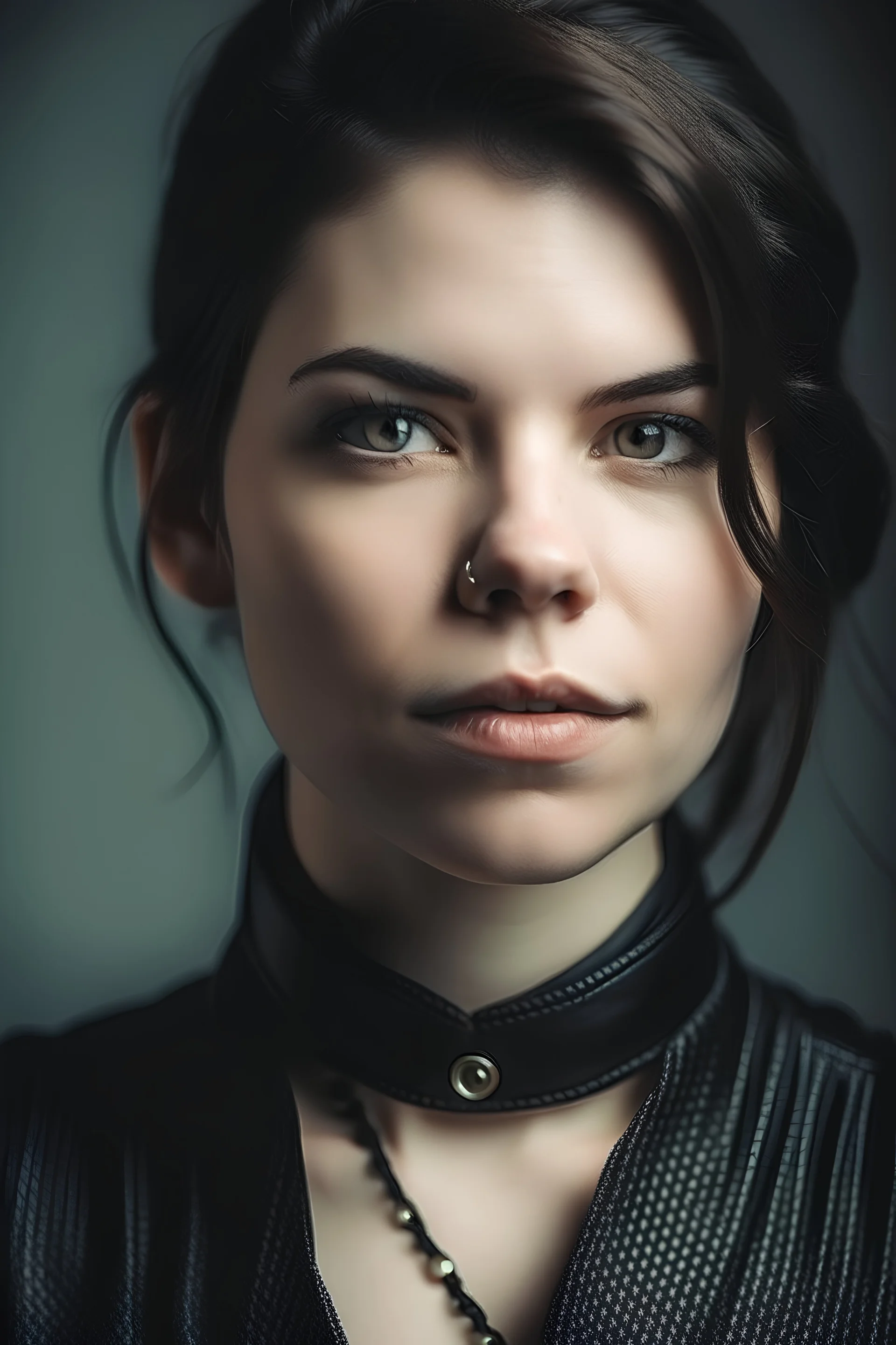 Portrait of pretty lady wearing a leather collar