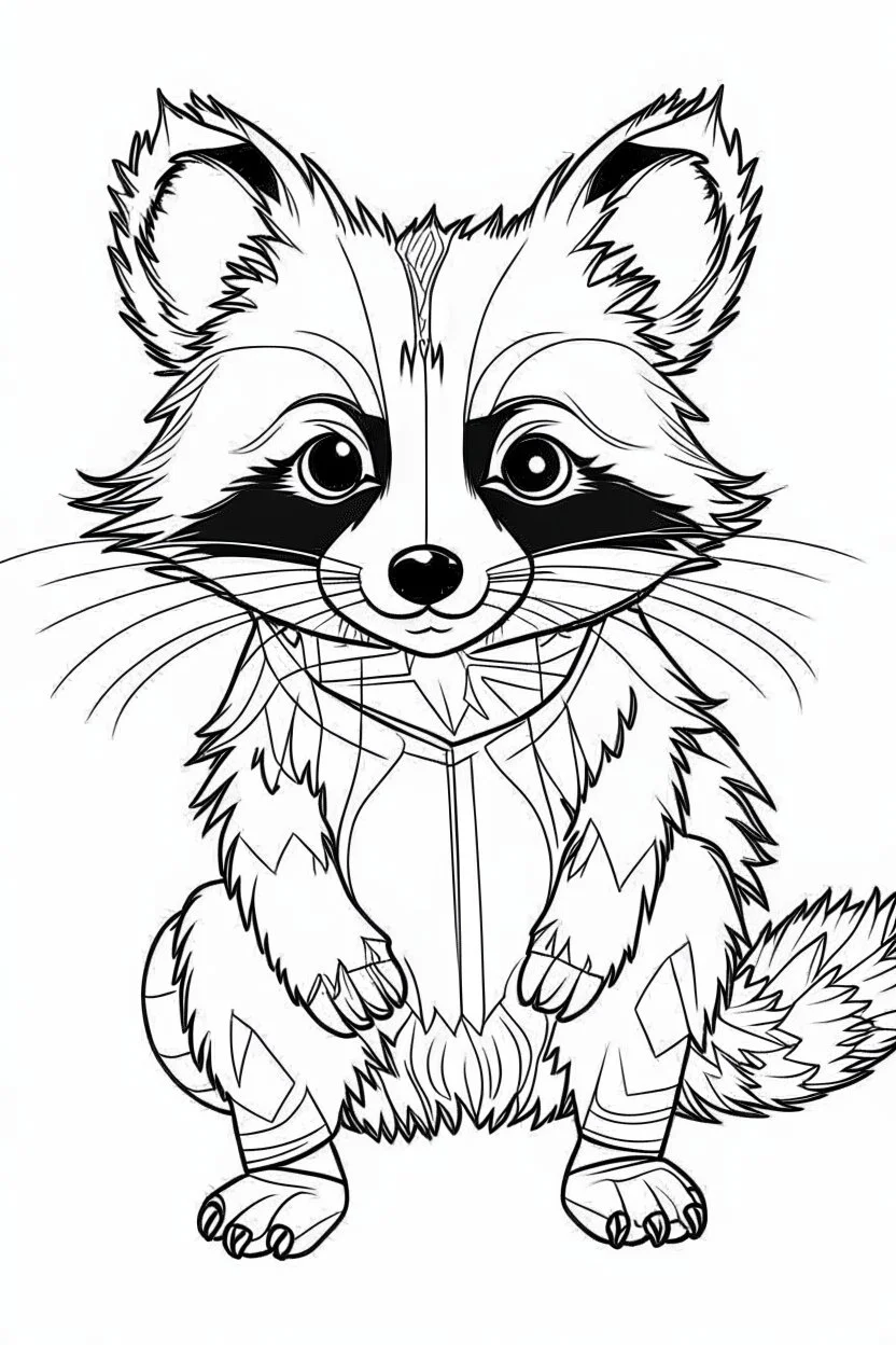 outline art for Raccoon Kit coloring pages with sitch, white background, Sketch style, full body, only use outline, toddlers style, clean line art, white background, no shadows and clear and well outlined.