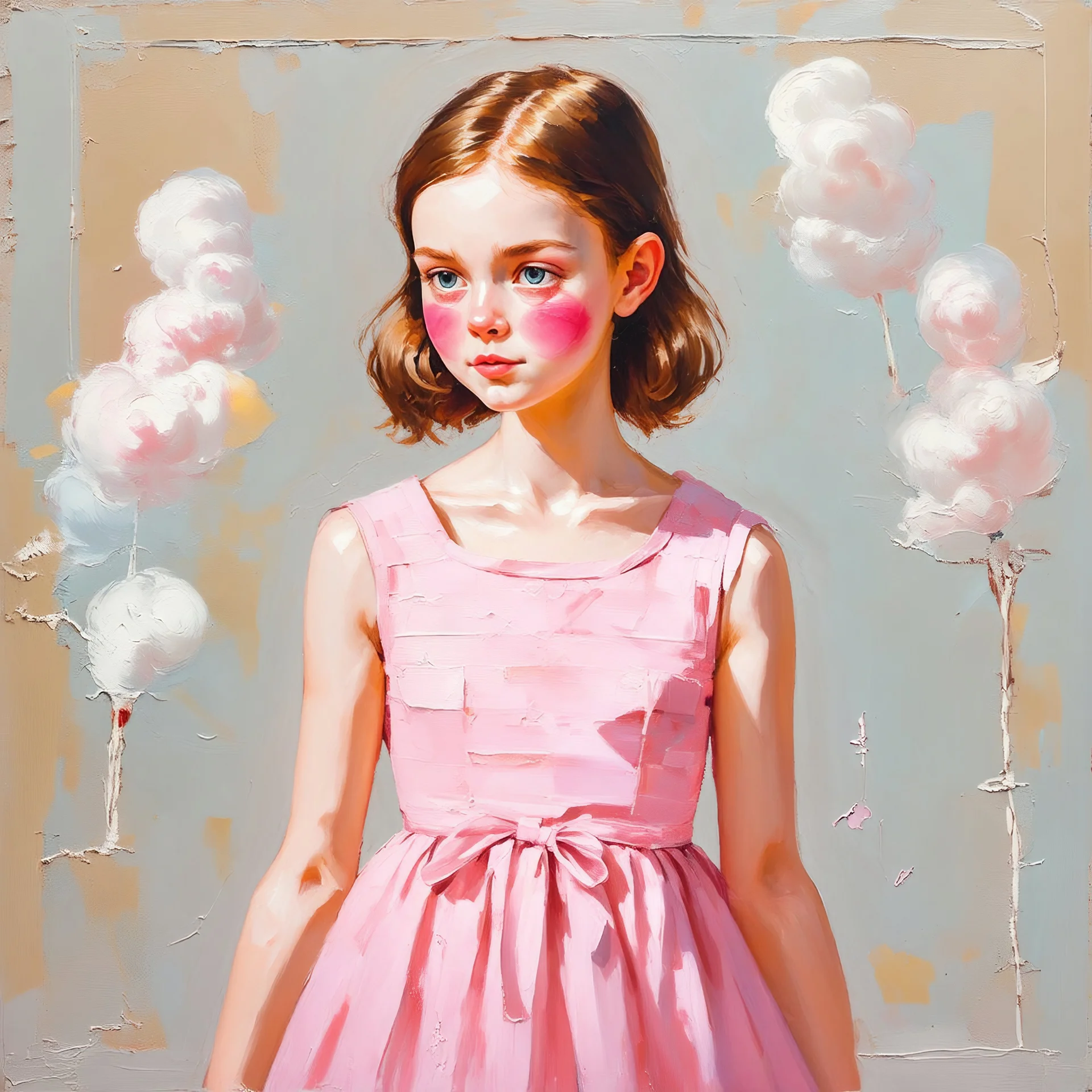 Gouache painting technique, Mia goth, Cotton candy dress,rosy cheeks