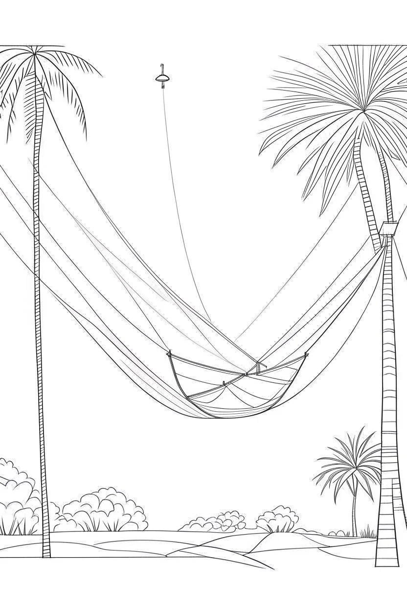 "Aerial Hammock Gardens: Relax in Suspended Green Spaces with Panoramic Views." each unique, flat vector, full view, only draw lines, clean line art, –no sketch, white background, minimalistic black lines, minimal black color, coloring page, thin black line art, perfect shape, perfect clear lines,