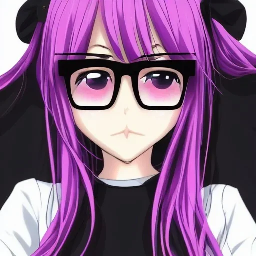 Anime girl Black clothes glases