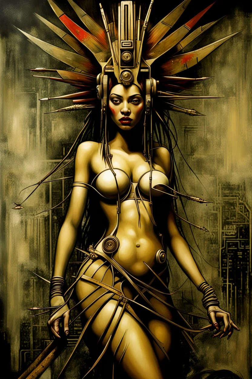 goddess of the motherboards, by Sam Mendes, by Wifredo Lam, by Brian M Viveros