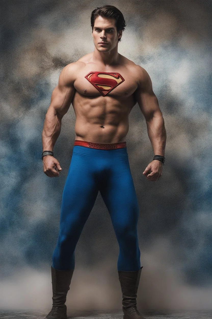 Christopher Reeve/Henry Cavill/David Corenswet ((Superman)), new 52, extremely huge, overexaggerated muscles, posing and flexing in a front of the camera, random extreme action poses, an extremely colorful, multicolored foggy blue marble wall in the background with a colorful marble tile floor, multicolored lightning,