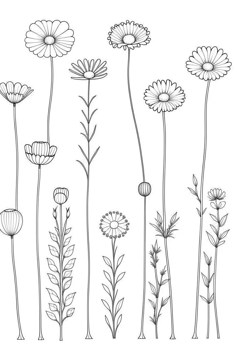 set of growing wind flower on the grace, SIMPLE ONE lineS art, white background, minimalis, different view, only white bakcground solid.