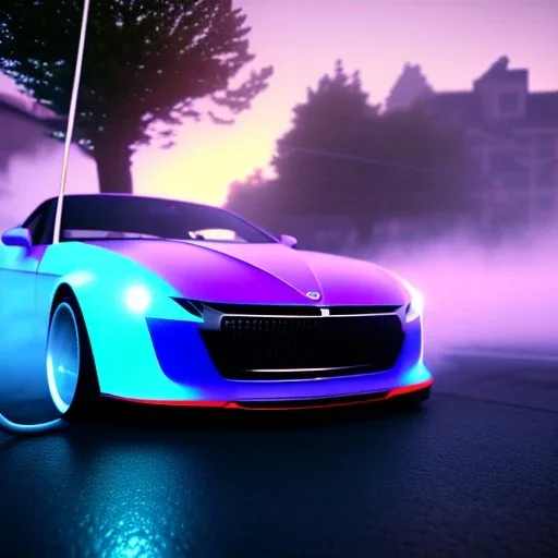 car wash, street view, sun set , unity, scriptable render pipeline , lighting , volumetric , global illumination, fog , purple tone.