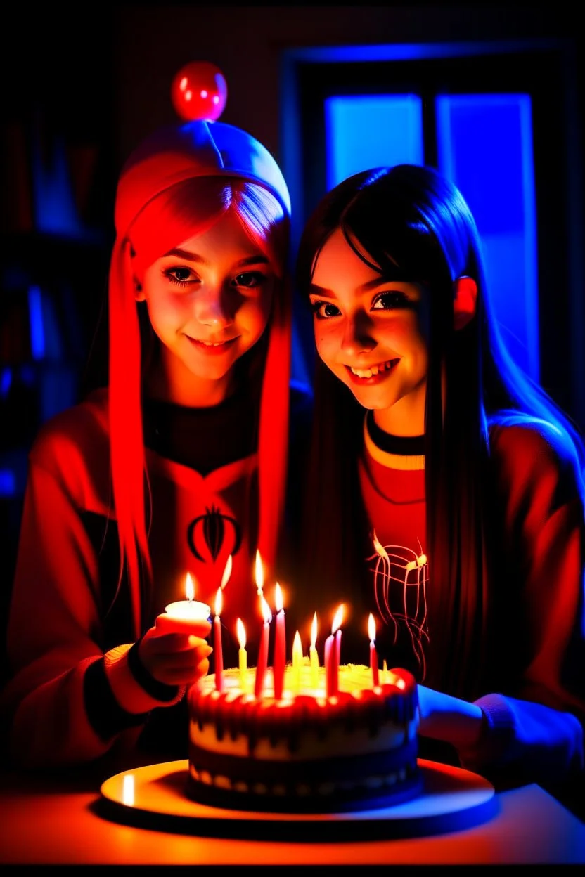 spiderman into the spider verse tarzı 17 yazan mum ile doğum günü kutlayan 2 kız birinin saçı kısa karakterlerin görüneceği kadar aydınlık soldaki kızın saçı küt