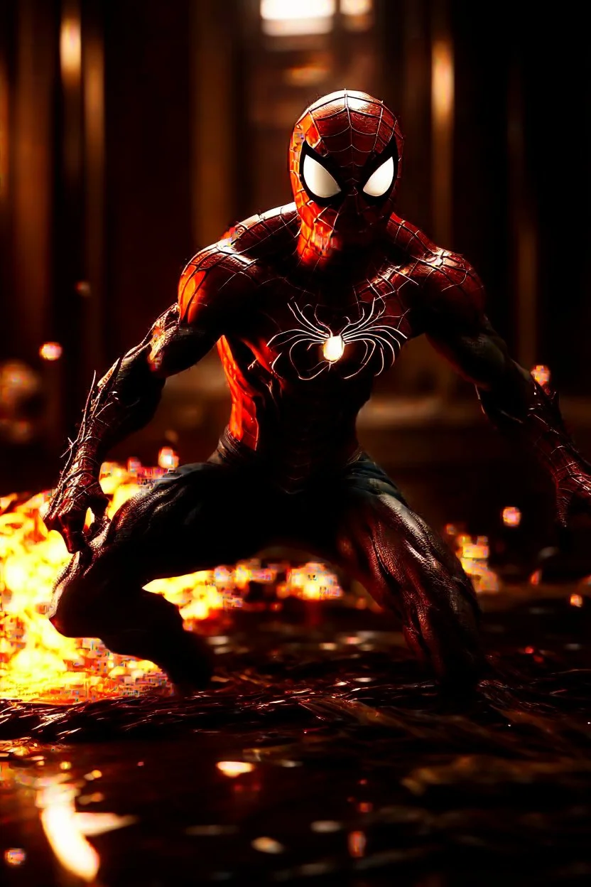 Spiderman from Marvel as a demonic hell spawn with fire on body fighting with Superman from Dc as a demonic hell spawn with fire on body, hell background, Full body display, max level ultra realistic, ray tracing reflections, legendary, energy, HD, photorealistic, HDR, epic composition, Unreal Engine, Cinematic, Color Grading, Ultra-Wide Angle, hyper-detailed, beautifully color-coded, insane details, hyper realistic, intricate details, beautifully color graded, Unreal Engine, Cinematic, Color Gr