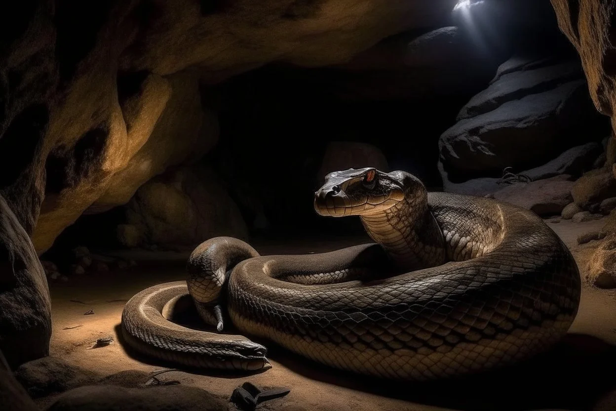 eine risige schlange in einer höhle