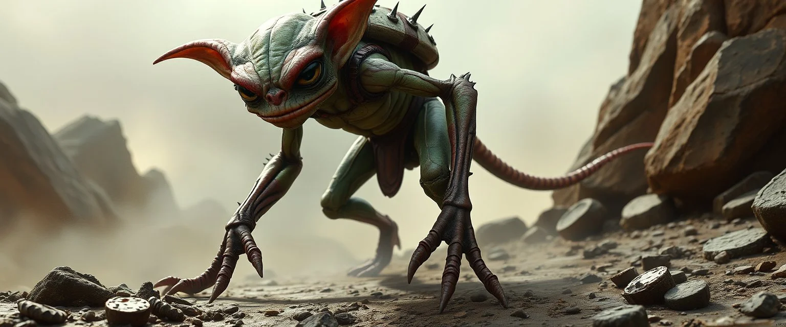 gremlin with huge stiff power pants exoskeleton