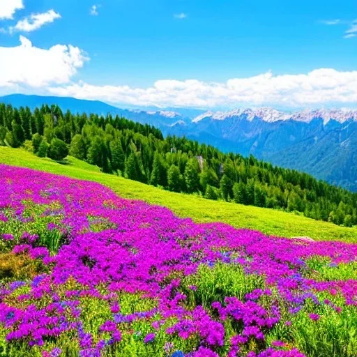 joli paysage de montagne ciel bleu fleurs