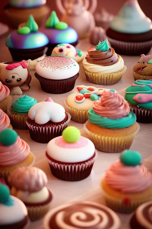 surrealistic image of toys baking and decorating delicious treats in a toy-sized bakery. You can have toy chefs decorating cupcakes, rolling out dough for cookies, and frosting cakes. Surround them with an assortment of mouth-watering pastries and candies.