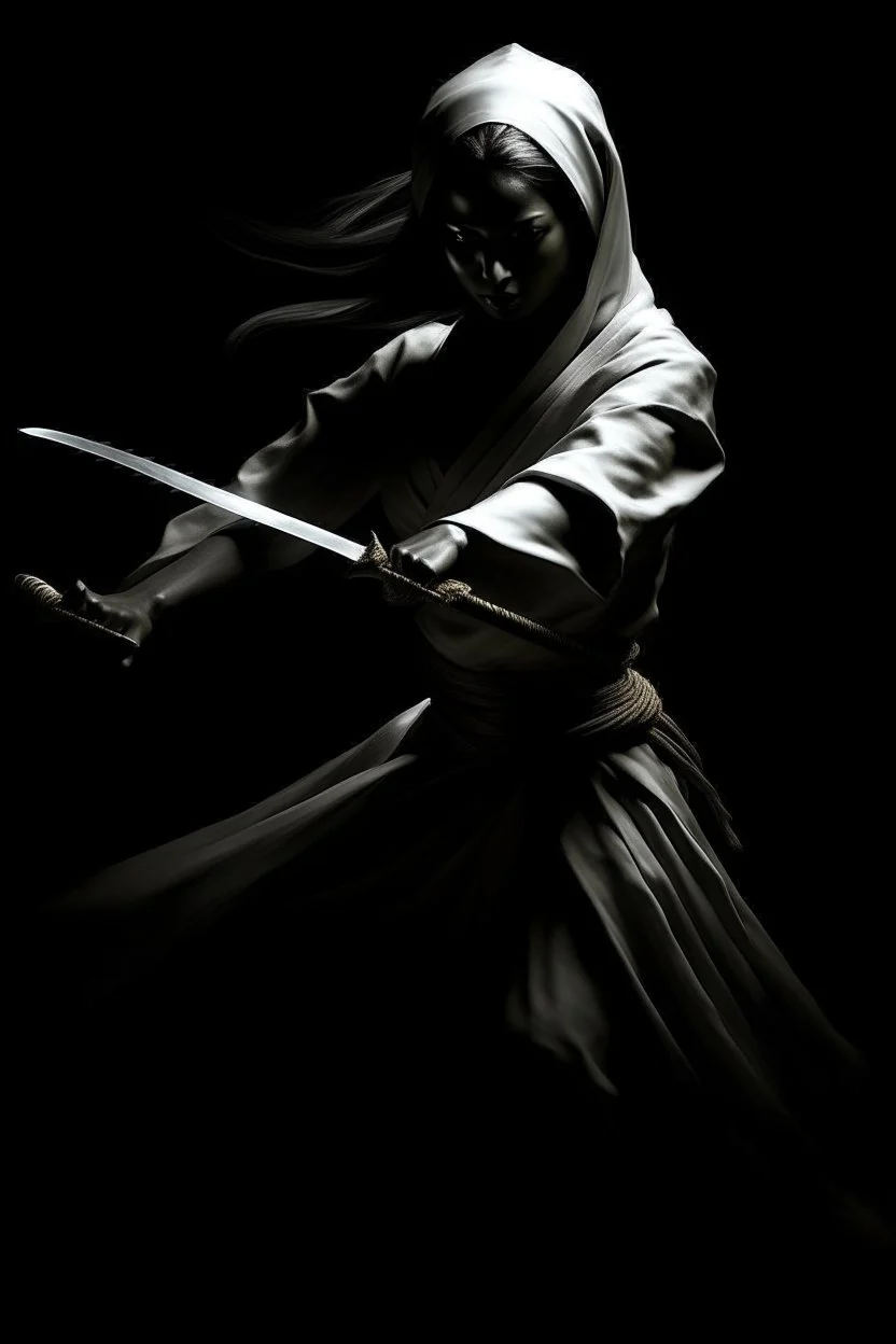 female ghost wielding a katana, Caravaggio style