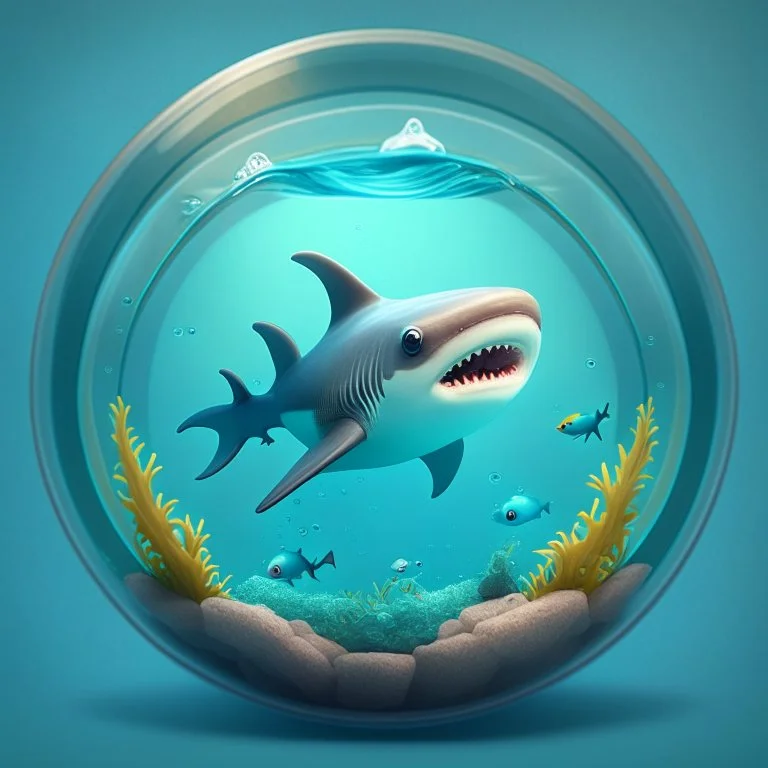 A cute little Shark in a small circular fish tank.