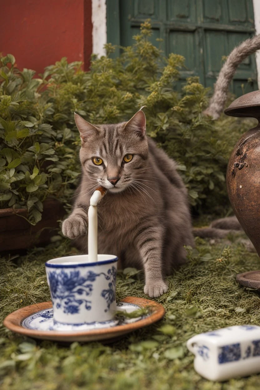 Cat drinking a mate (Argentinian tradition)