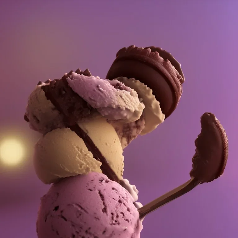 ice cream, waffle, chocolate, purple, realistic, render, 8k, hyper realistic