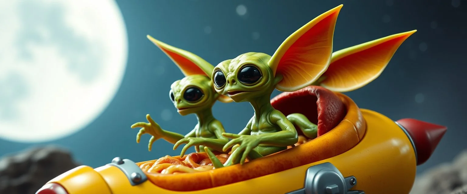 gremlin aliens living in a rocket hot dog