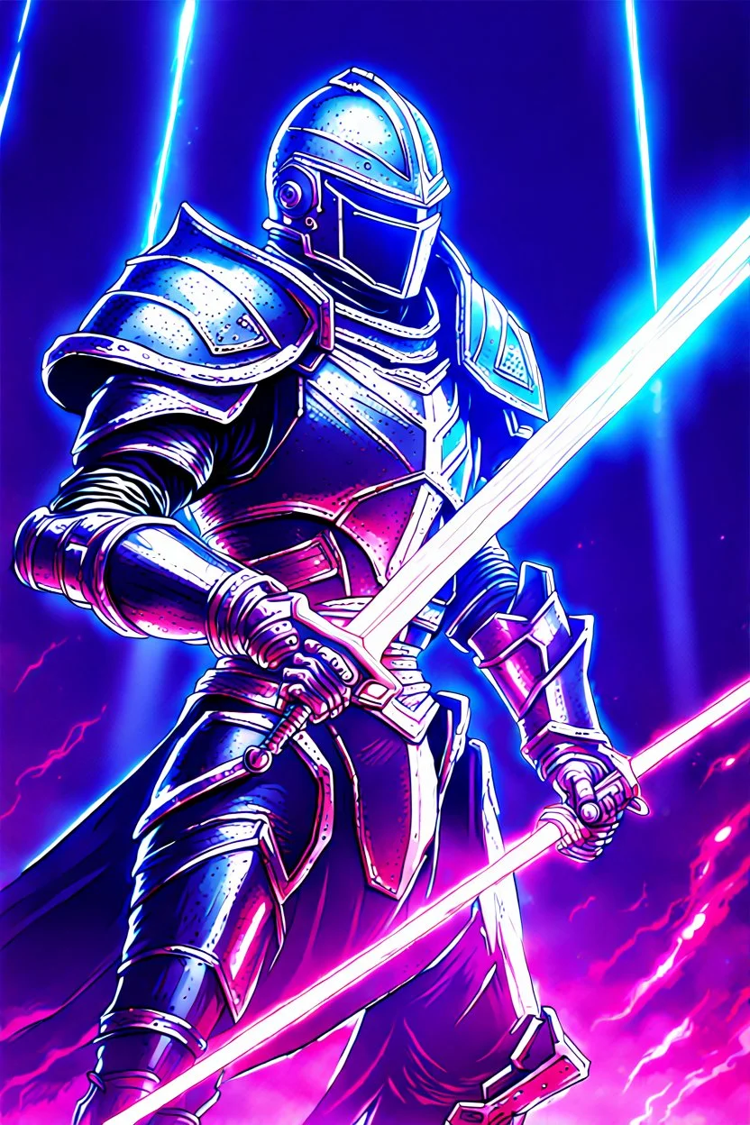 TCG fantasy artwork art of a heroic space knight with laser sword