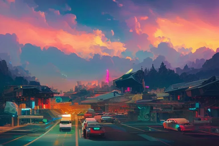 a micro-service deployed to a datacenter, road, connector, defence, wall, cloud, security, cyber, attack vector, trending on Artstation, painting by Jules Julien, Leslie David and Lisa Frank and Peter Mohrbacher and Alena Aenami and Dave LaChapelle muted colors with minimalism