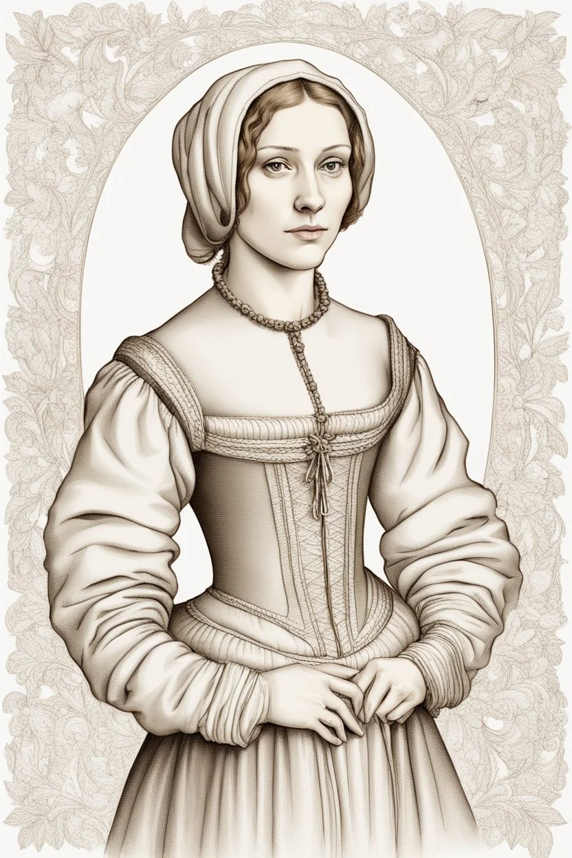 portrait of a renaissance woman in winter clothes the style of da vinci on a white background