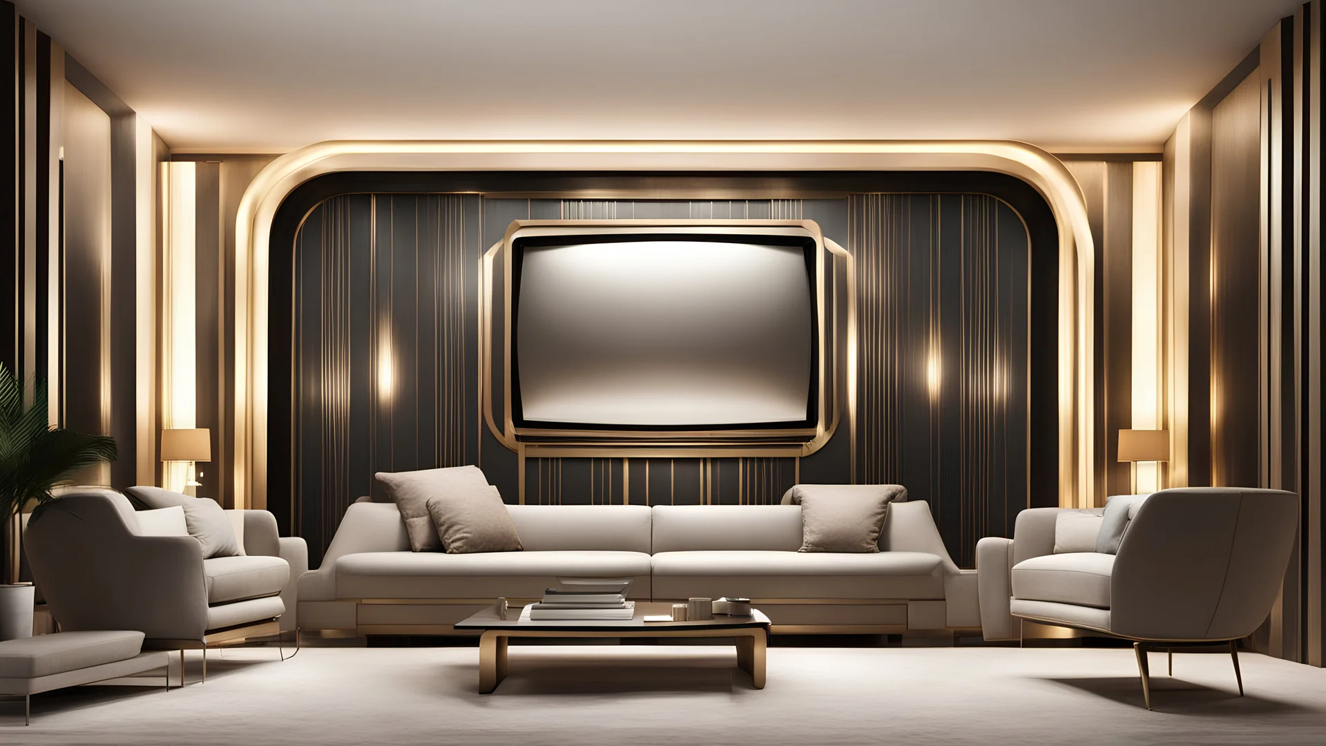 muro de tv estilo art deco moderno