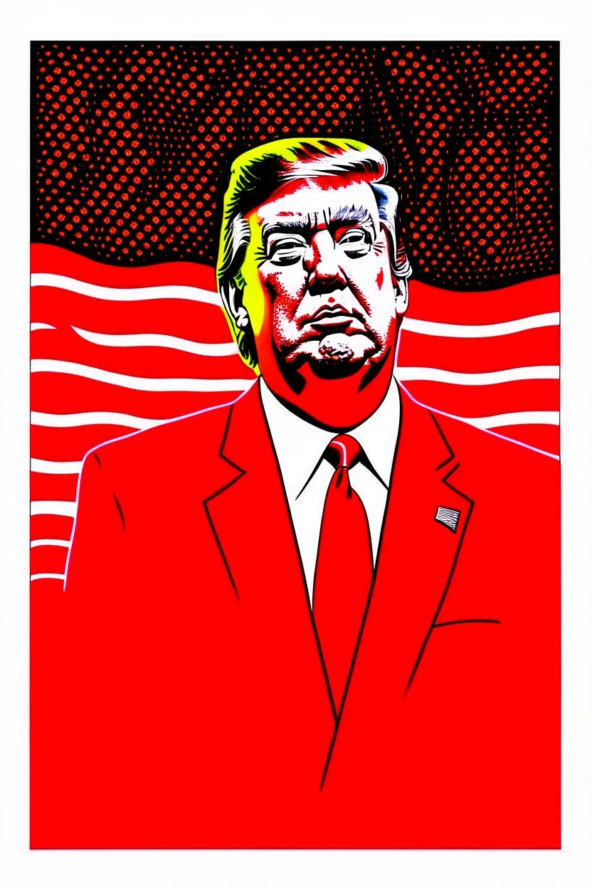 president donald trump in style of shepard fairy obama poster style red colour stencil with american flag