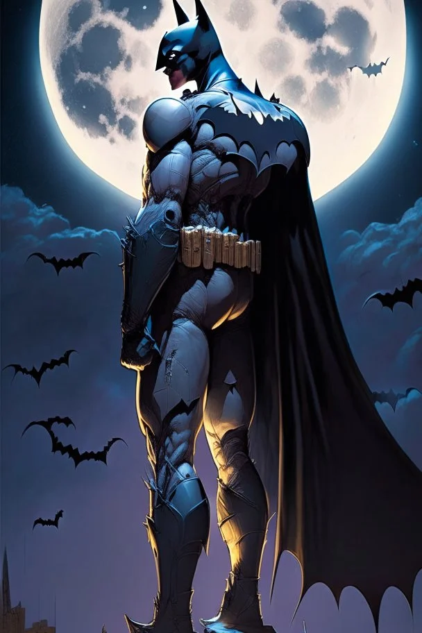 a batman standing in front of a full moon, masayoshi suto and artgerm, artgerm and genzoman, batman mecha, as seen on artgerm, batman beyond, featured on artgerm, artgerm comic, artgerm greg rutkowski _ greg, style of artgerm, artgerm and ben lo and mucha