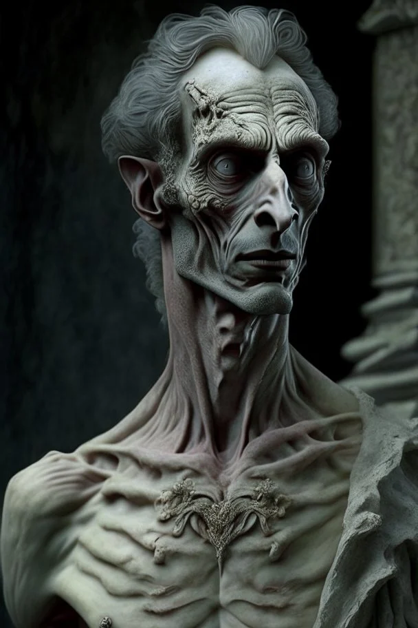 cursed man from a royal familly victorian times whose skin looks like stone sculpture stoneskin holy celestial