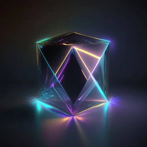 3d holographic geometric shape isolated on infinite dark background, glow, glass effect, 4k.